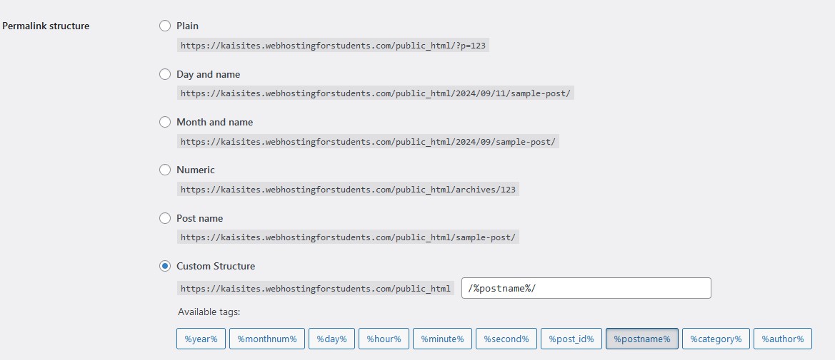 Permlink setting